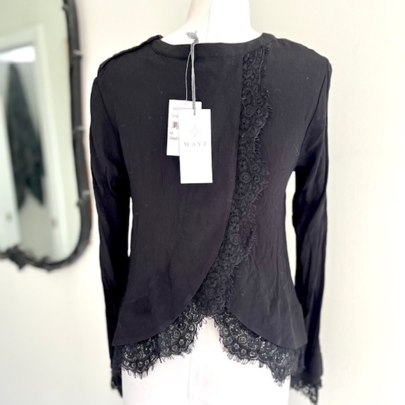 Wayf Black Long Sleeve Shirt with Lace Trim and Open Back NWT - Picture 2 of 8